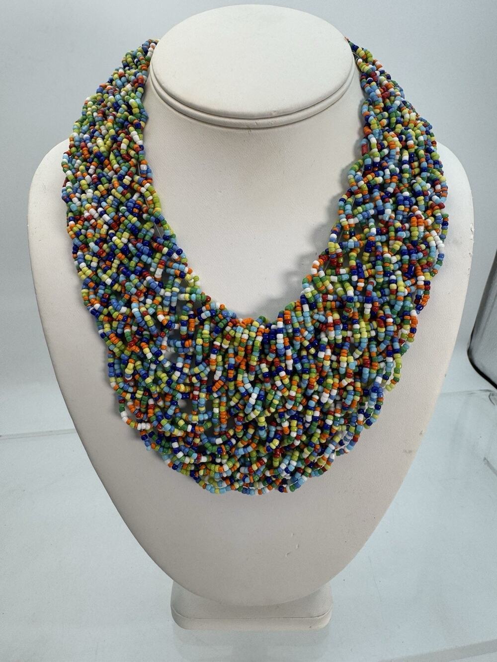 Multi Color Seed Bead Necklace Wide Braided Beaded Collar Retro Fashion